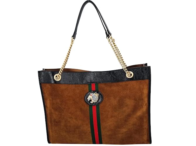 Gucci Maxi Rajah Tote Brown Suede Leather  ref.952718