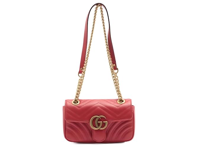 Gucci Bolsa de ombro de couro vermelho Marmont Mini GG  ref.952727