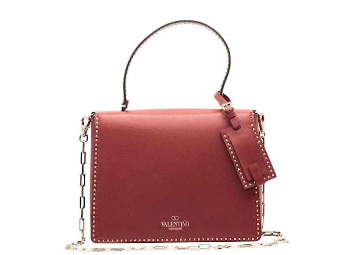 Valentino Garavani Red Leather Studs Shoulder Bag  ref.952736