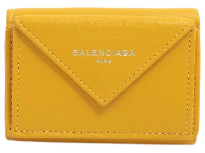 Balenciaga Mini Portefeuille Papier en Cuir Jaune  ref.952750