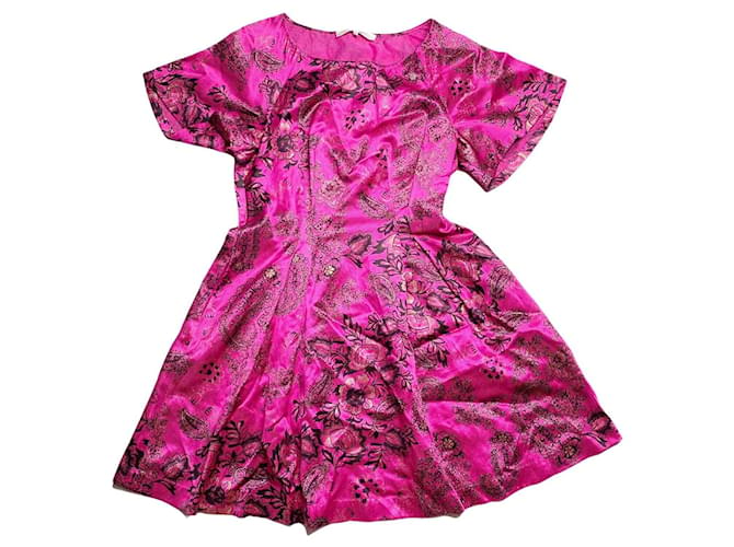3.1 Phillip Lim Vintage Cerise Pink Brocade Fit & Flare Dress UK 12 US 8 EU 40 Linen  ref.952759