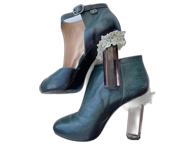 Chanel Crystal Heels from 2012 runway Green Dark green Leather  ref.952764
