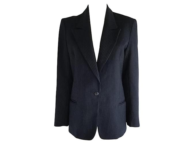 Autre Marque ***Hardy Amies Pinstripe Blazer Jacket Grey Navy blue Polyester Wool  ref.952835