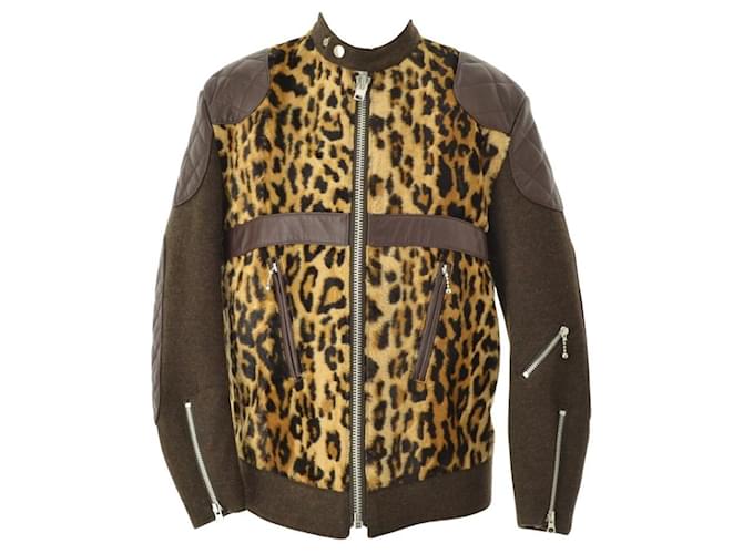 ***Junya Watanabe Rider Jacket Brown Leather Wool Tweed Rayon Faux fur  ref.952848