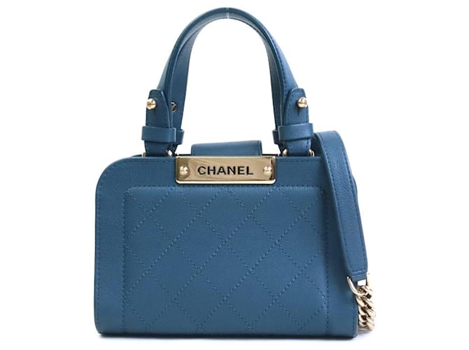 Timeless Chanel shopping Navy blue Leather  ref.953206