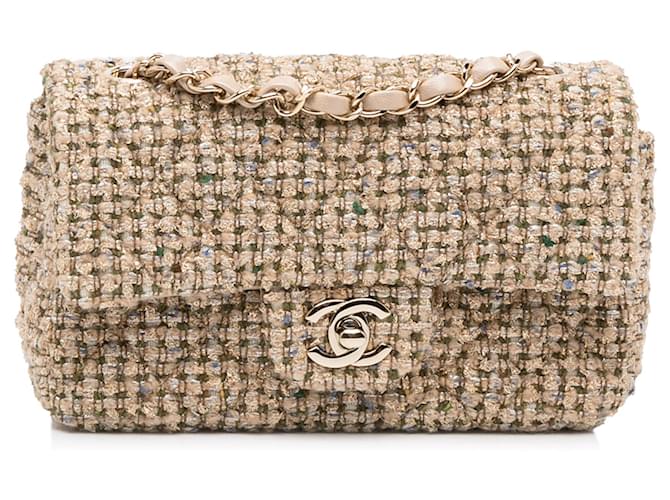 Chanel White/Multiicolor Quilted Tweed New Mini Classic Flap Bag Chanel
