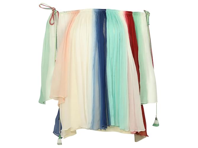 Chloé Off-the-Shoulder Rainbow Blouse in Multicolor Silk Multiple colors  ref.953626