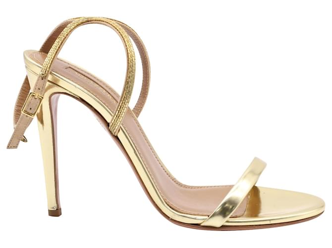 Aquazzura Cannes 105 Strappy Sandals in Gold Metallic Leather  Golden  ref.953627