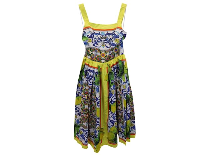Dolce & Gabbana Lemon Sicilian-print Dress in Multicolor Cotton Multiple colors  ref.953629