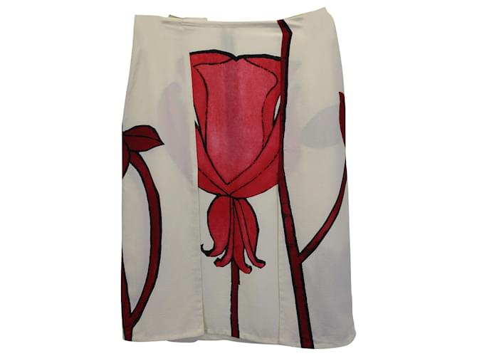 Marni Floral Print Pencil Skirt in Cream Silk White  ref.953630