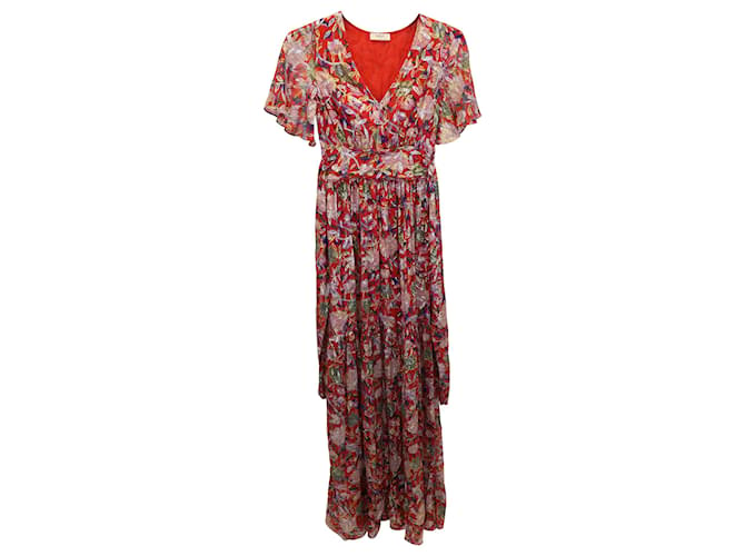 Ba&sh Jessy Floral Print Maxi Dress in Red Silk  ref.953633
