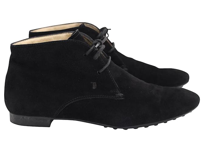 Tod's Lace Up Ankle Booties in Black Suede  ref.953634
