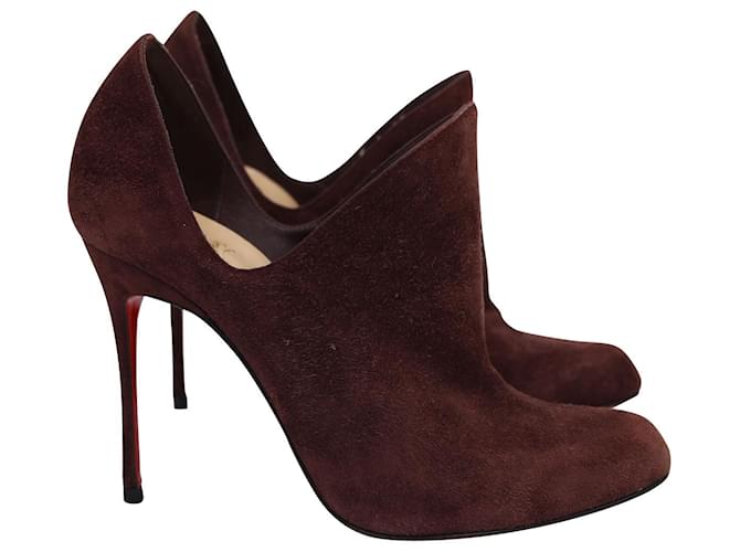 Christian Louboutin Dugueclina 100 Ankle Booties in Burgundy Suede Dark red  ref.953635