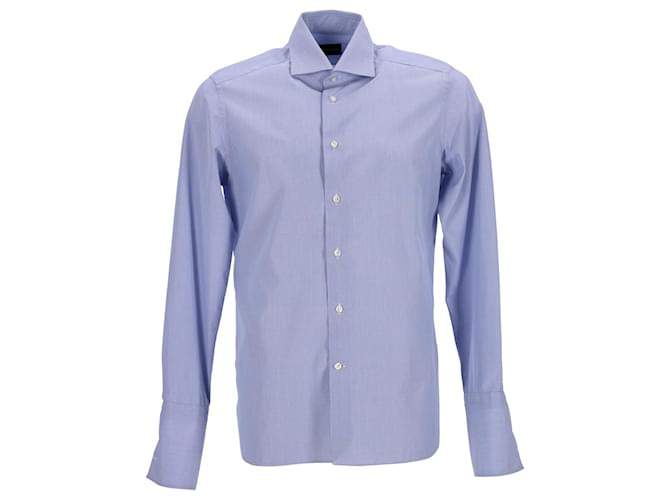 Camisa xadrez Ermenegildo Zegna com botões em algodão azul  ref.953642
