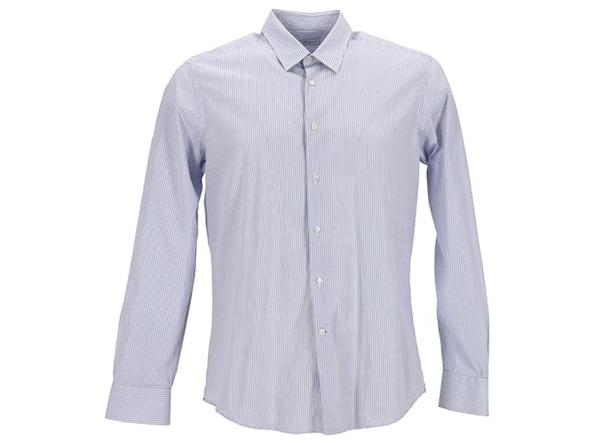Salvatore Ferragamo Camisa a rayas de algodón azul claro con botones  ref.953644