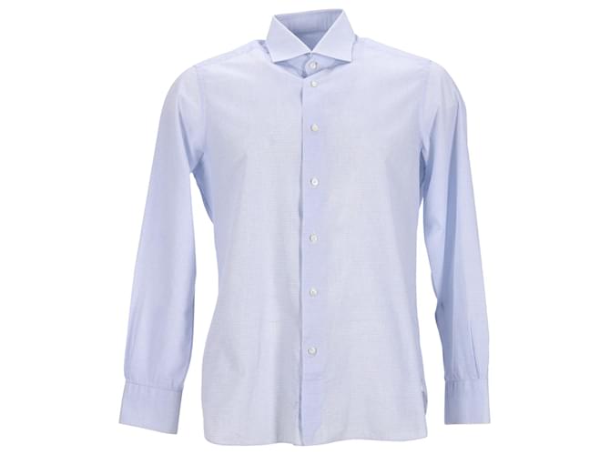Ermenegildo Zegna Camisa de vestir a cuadros en algodón azul con botones  ref.953647