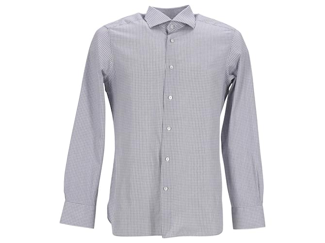 Ermenegildo Zegna Camisa de vestir a cuadros en algodón gris con botones  ref.953669