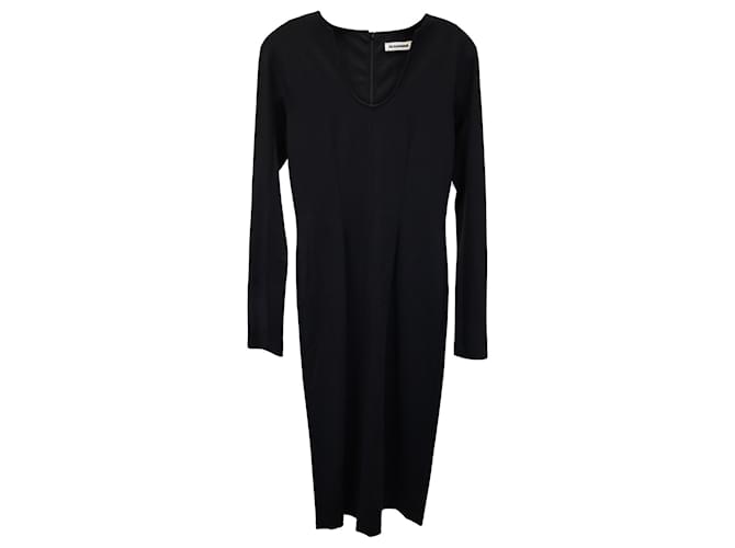 Jil Sander Long Sleeve Midi Dress in Black Viscose Cellulose fibre  ref.953677