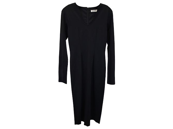 Jil Sander Langarm-Midikleid aus schwarzer Viskose