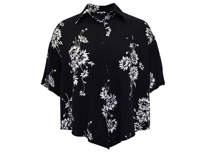 Autre Marque MCQ by Alexander McQueen Tie-Front Floral Print Shirt in Black Polyester  ref.953681