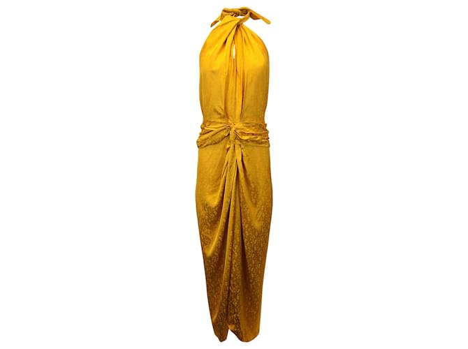 Autre Marque Johanna Ortiz Vastness of the Sea Maxi Dress in Gold Viscose Golden Metallic Cellulose fibre  ref.953686