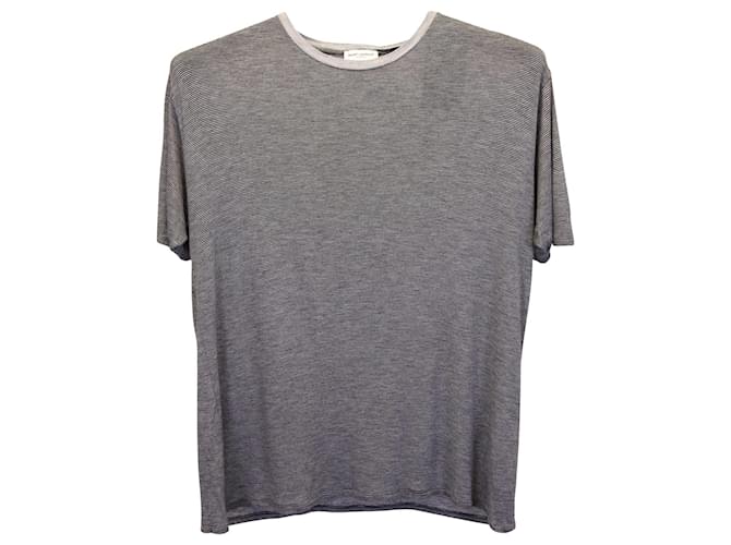 Saint Laurent Striped Crewneck T-shirt in Grey Rayon Cellulose fibre  ref.953773