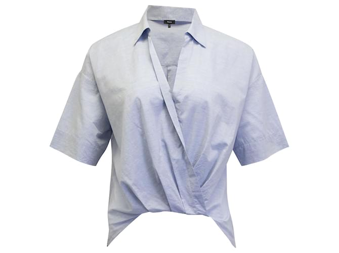 Theory Collared High-low Twist Shirt in Light Blue Cotton  ref.953794