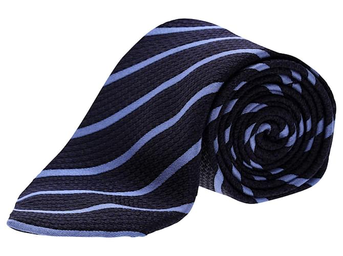 Ermenegildo Zegna Striped Necktie in Navy Blue Silk  ref.953799