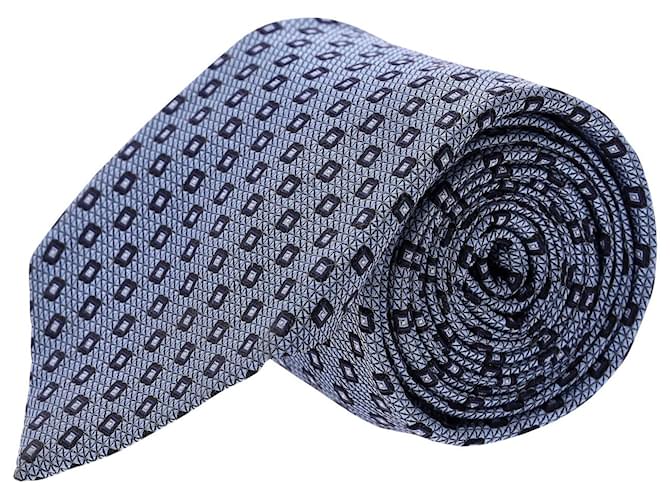 Ermenegildo Zegna Krawatte mit quadratischem Aufdruck aus blauer Seide Polyester  ref.953803