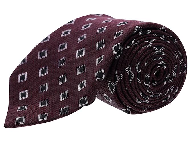 Autre Marque Cravate Ermenegildo Zegna Motif Losanges en Soie Bordeaux  ref.953805