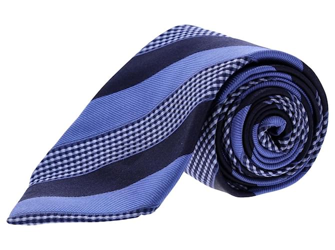 Cravate Rayée Ermenegildo Zegna en Soie Bleue  ref.953806