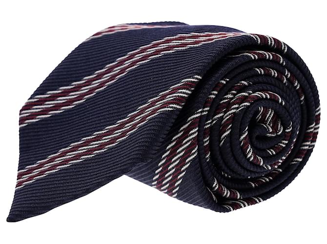 Ermenegildo Zegna Striped Print Necktie in Navy Silk  ref.953809