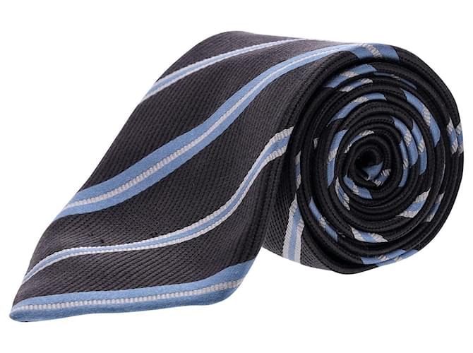 Ermenegildo Zegna Striped Pattern Necktie in Navy Silk Navy blue  ref.953819