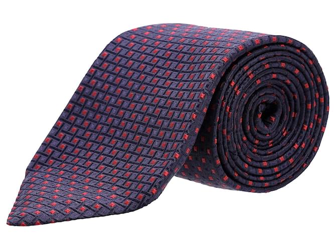 BOSS Hugo Boss Krawatte mit quadratischem Muster aus marineblauer Seide  ref.953825