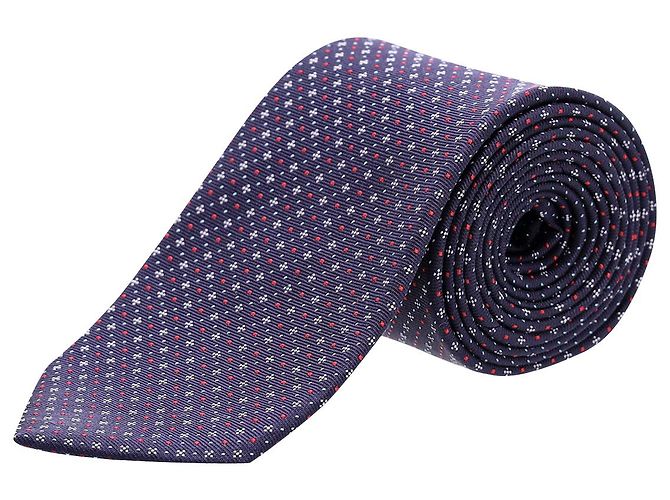 BOSS Hugo Boss Dots and Diamond Pattern Necktie in Navy Blue Silk
