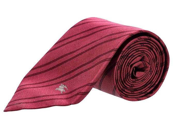 Burberry Cravate Rayée en Soie Rouge  ref.953832