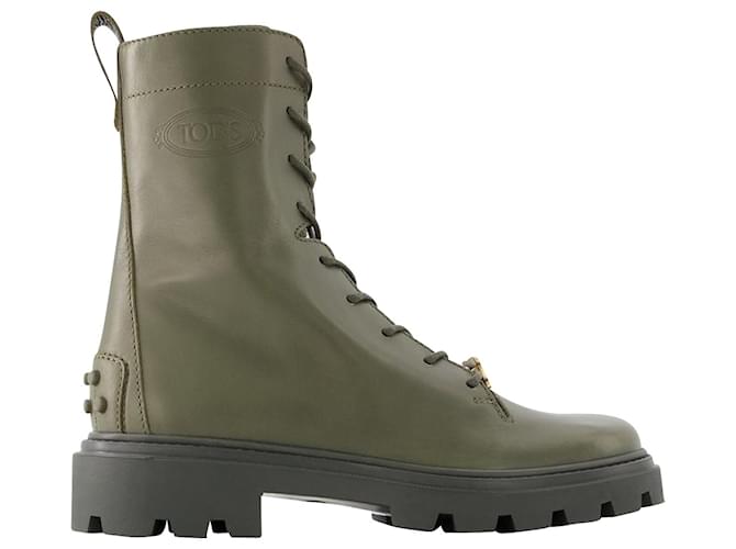 Gomma Pesante Boots  - Tod's - Leather - Kahki Verde Cachi Pelle  ref.953853