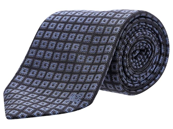 Burberry-Krawatte mit quadratischem Muster aus blauer Seide Marineblau  ref.953882