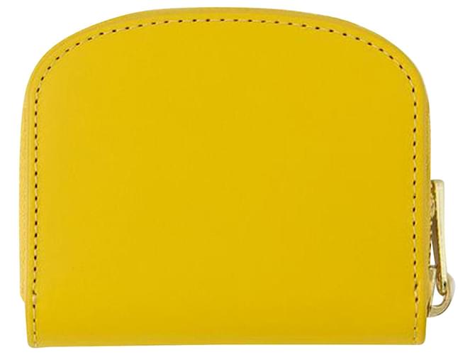 Apc Demi Lune Mini Compact Change Purse - A.P.C - Leather - Yellow Pony-style calfskin  ref.953892