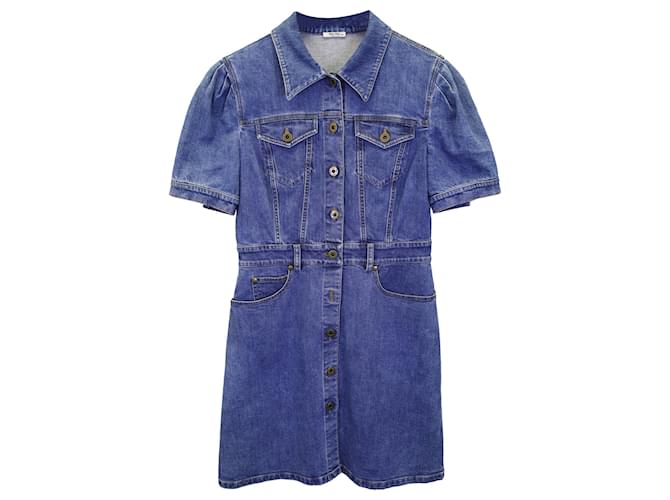 Miu Miu Collared Button Front Denim Mini Dress in Blue Cotton  ref.953894