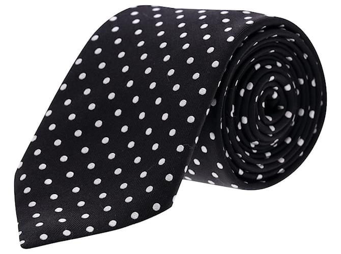 Ermenegildo Zegna Krawatte mit gepunktetem Muster aus schwarzer Seide  ref.953906