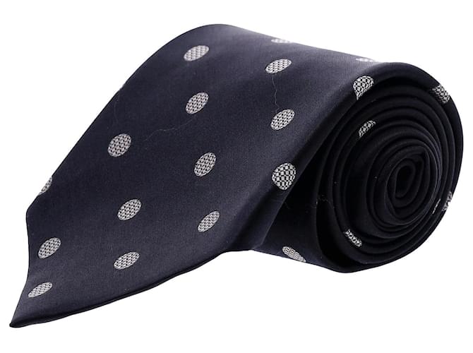 Cravate Ermenegildo Zegna Motif à Pois en Soie Bleu Marine Noir  ref.953910