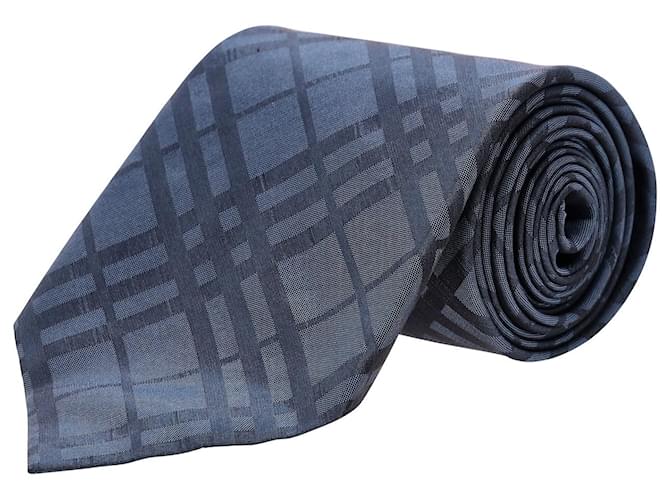 Burberry Plaid Necktie in Blue Silk  ref.953915