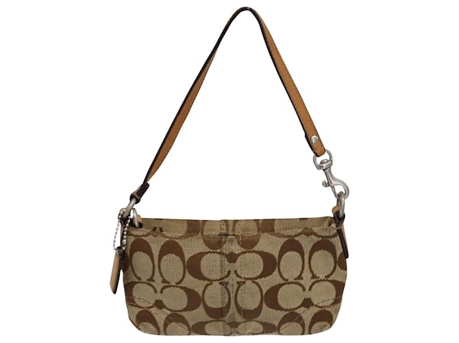 Coach Signature Logo Mini Wristlet in Brown Canvas and Leather Cloth  ref.953980