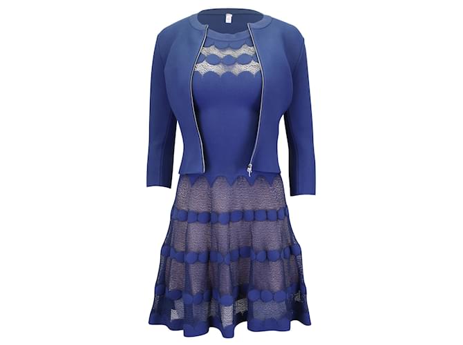 Alaïa Alaia Sleeveless Sheer Panel Dress w/ Front Zip Jacket in Blue Viscose Cellulose fibre  ref.953982