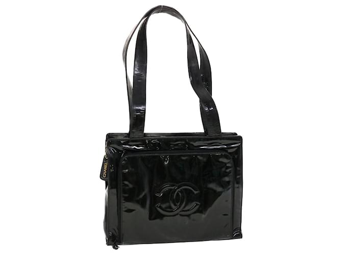 Vintage CHANEL XL Triple CC Logo Monogram Patent Leather Handbag Tote  Shoulder Purse Bag - X Large Size!