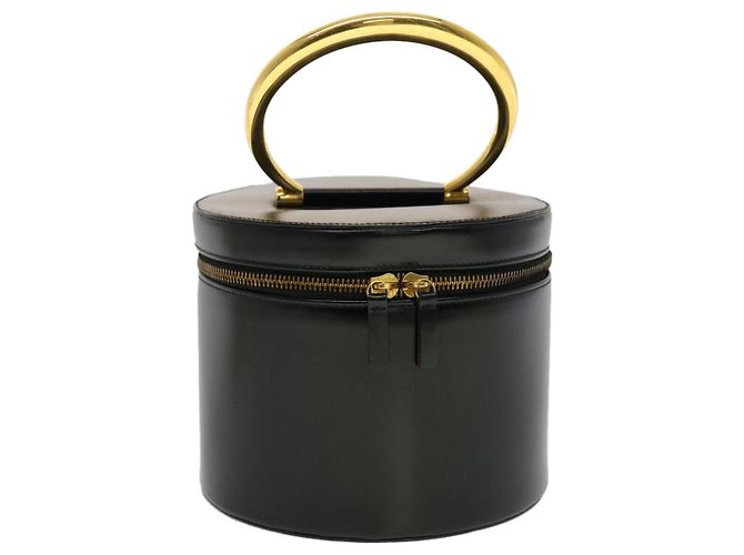 Céline CELINE Vanity Kosmetiktasche Leder Schwarz Gold Auth 43930 Golden