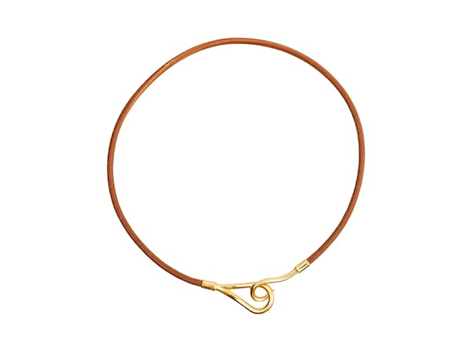 Collana con gancio Jumbo di Hermès Marrone Pelle  ref.954210