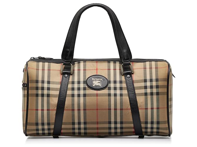 Burberry Brown Haymarket Check Boston Bag Pony-style calfskin Cloth  ref.962191 - Joli Closet