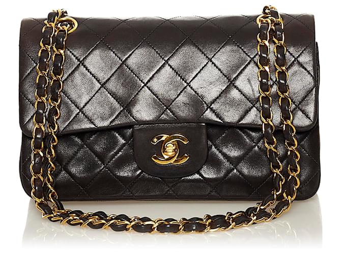Chanel Black Small Classic Lambskin Double Flap Leather ref.954699 - Joli  Closet